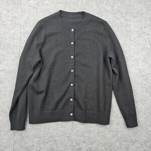 Lands End Sweater Womens Medium Cashmere Cardigan Timeless Minimal Classic Black